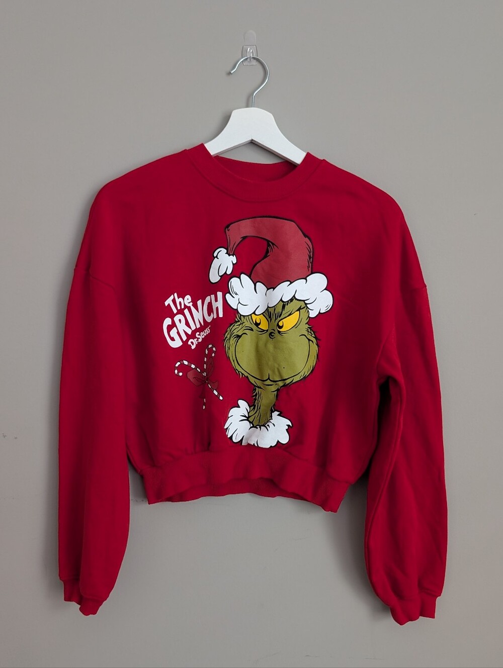 H&M Girls Dr. Seuss The Grinch Christmas Cropped Holiday Sweatshirt Size 16-18